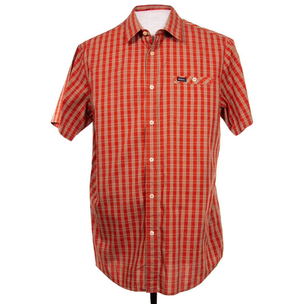 RVCA Mens L Multicolor‎ Red Plaid SS Button Front Shirt